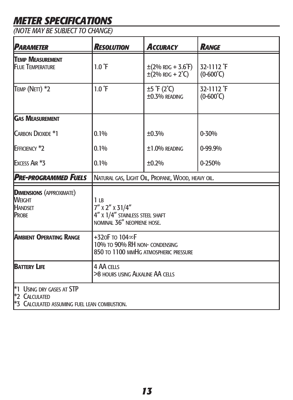 Meter specifications | UEi Test Instruments SMART BELL User Manual | Page 15 / 16