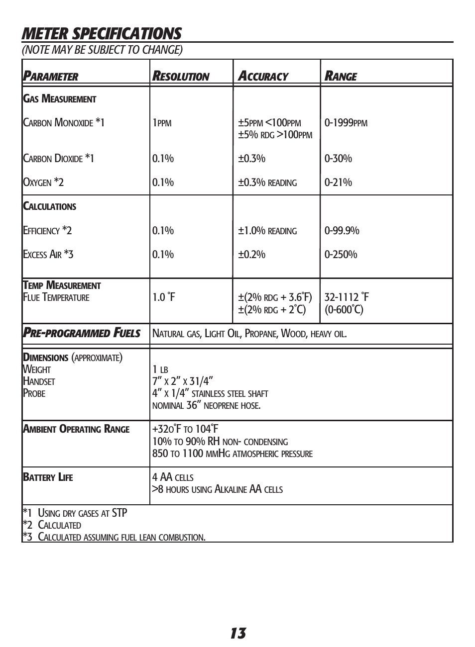Meter specifications | UEi Test Instruments SMART BELL PLUS KIT User Manual | Page 15 / 16