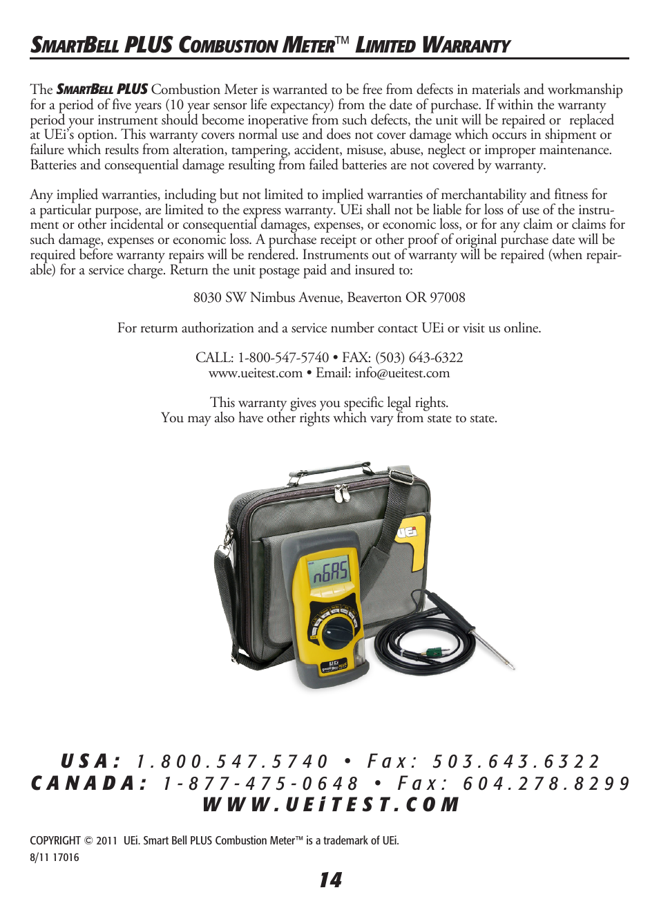 Plus c | UEi Test Instruments SMART BELL PLUS KIT User Manual | Page 16 / 16