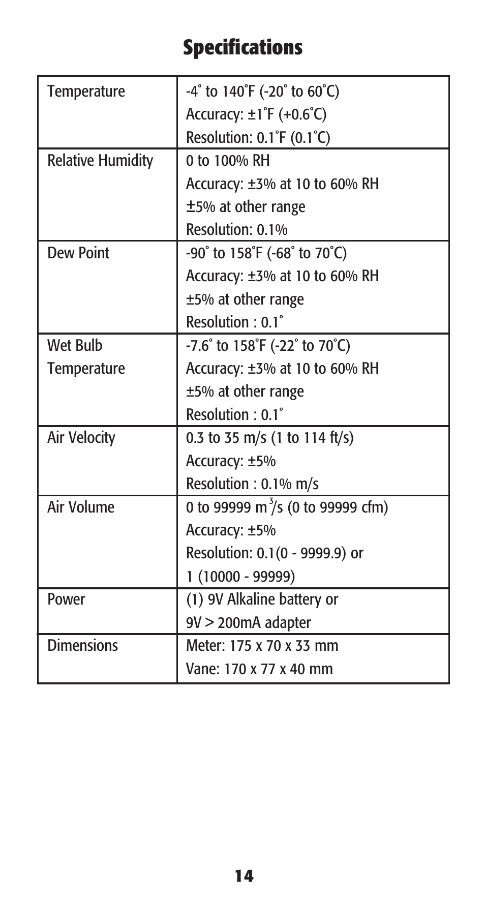 Specifications | UEi Test Instruments DAFM3 User Manual | Page 15 / 16