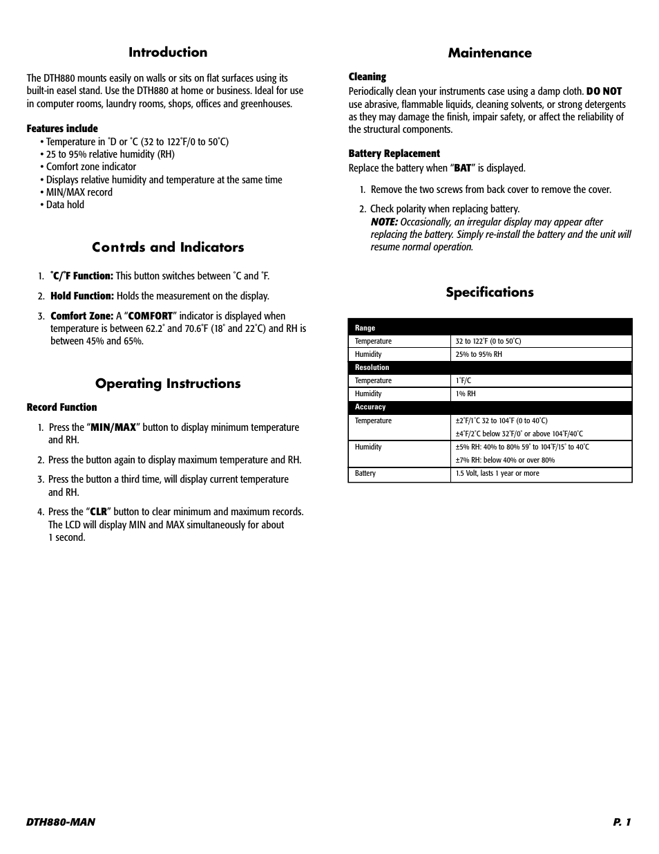 Introduction, Operating instructions | UEi Test Instruments DTH880 User Manual | Page 2 / 3