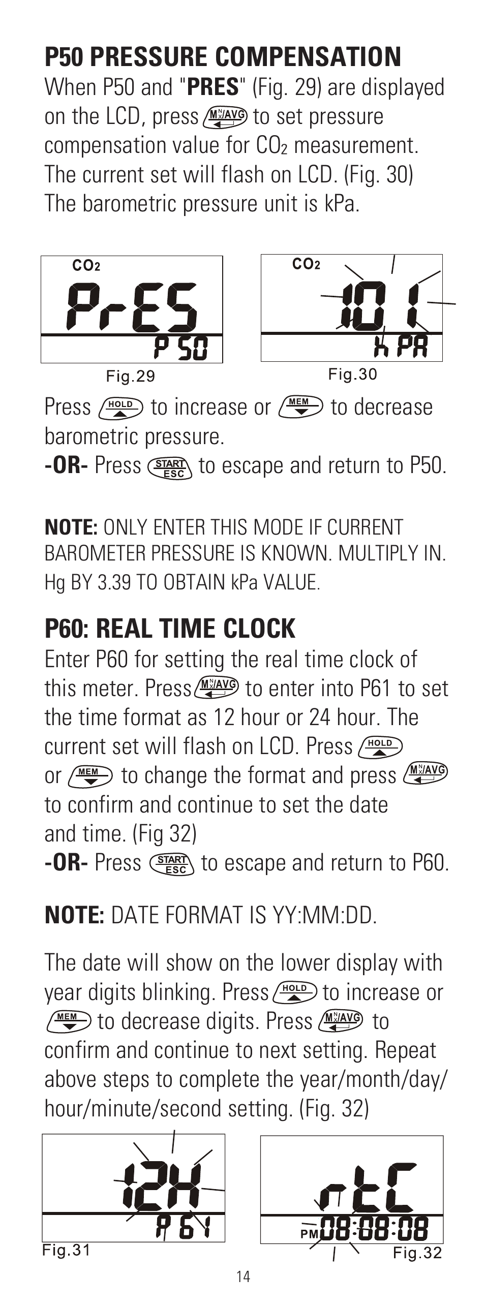 P50 pressure compensation, P60: real time clock | UEi Test Instruments AQM4 User Manual | Page 15 / 28