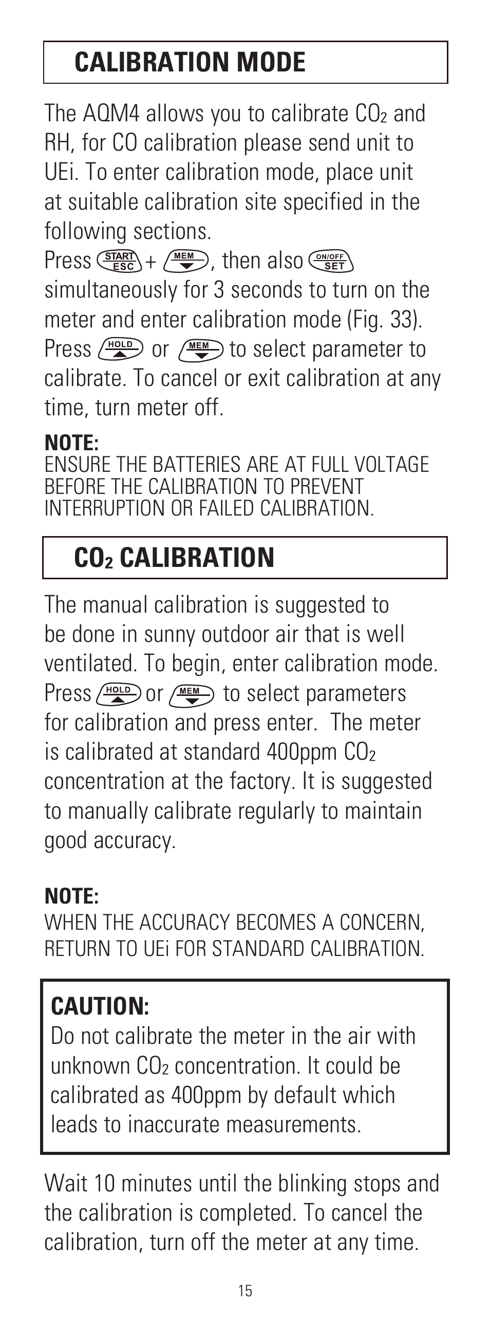Co² calibration calibration mode | UEi Test Instruments AQM4 User Manual | Page 16 / 28