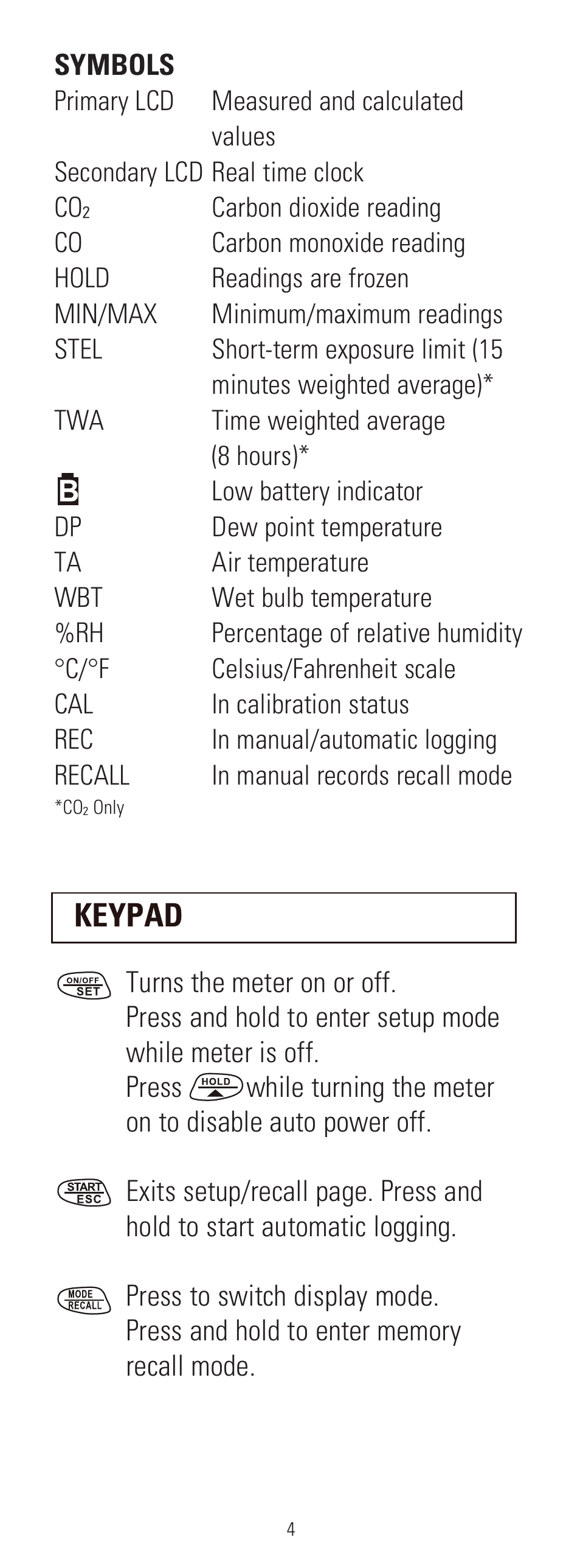 Keypad | UEi Test Instruments AQM4 User Manual | Page 5 / 28
