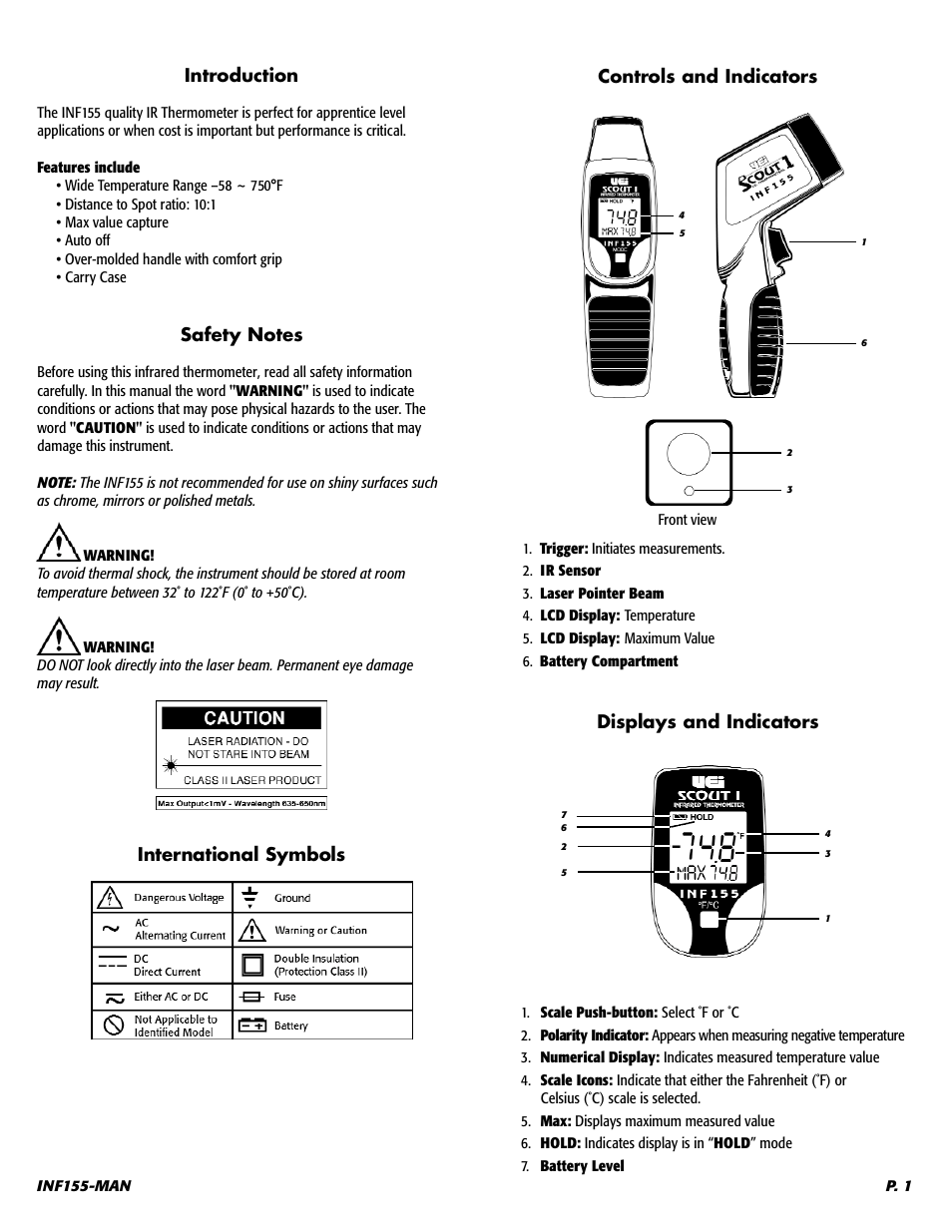 Introduction, Displays and indicators | UEi Test Instruments INF155 User Manual | Page 2 / 6
