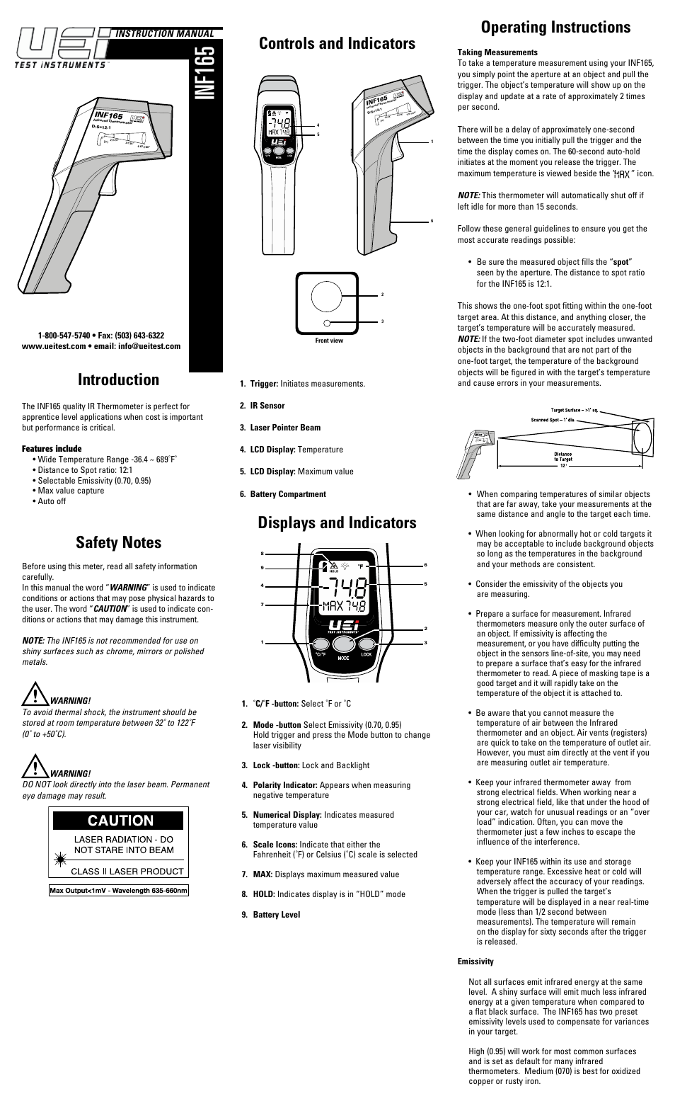 UEi Test Instruments INF165 User Manual | 2 pages