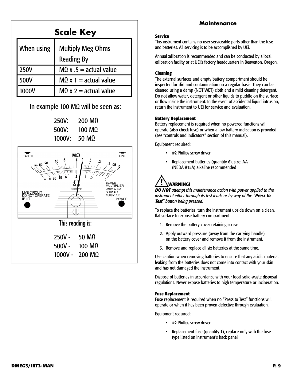 Scale key | UEi Test Instruments DMEG3 User Manual | Page 10 / 12