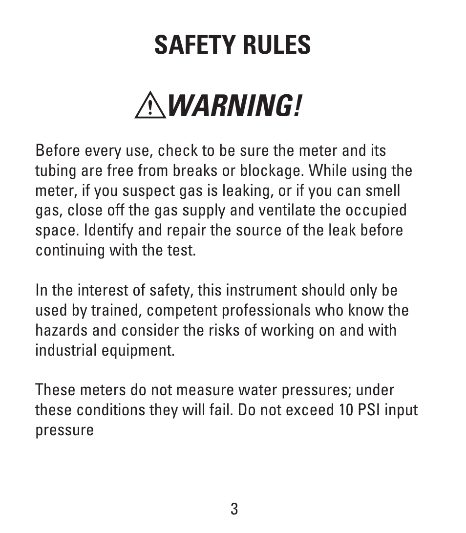 Warning, Safety rules | UEi Test Instruments EM201B User Manual | Page 3 / 12