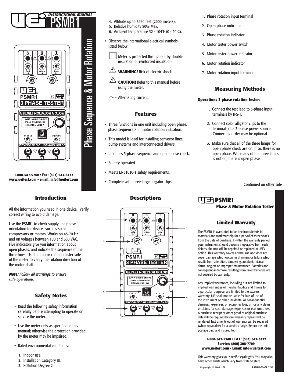 UEi Test Instruments PSMR1 User Manual | 2 pages