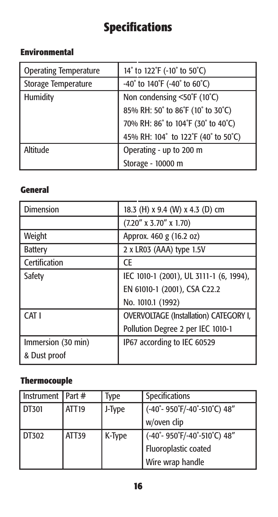 Specifications | UEi Test Instruments DT302 User Manual | Page 18 / 20