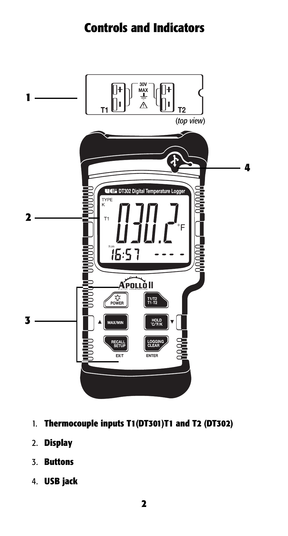 Controls and indicators | UEi Test Instruments DT302 User Manual | Page 4 / 20