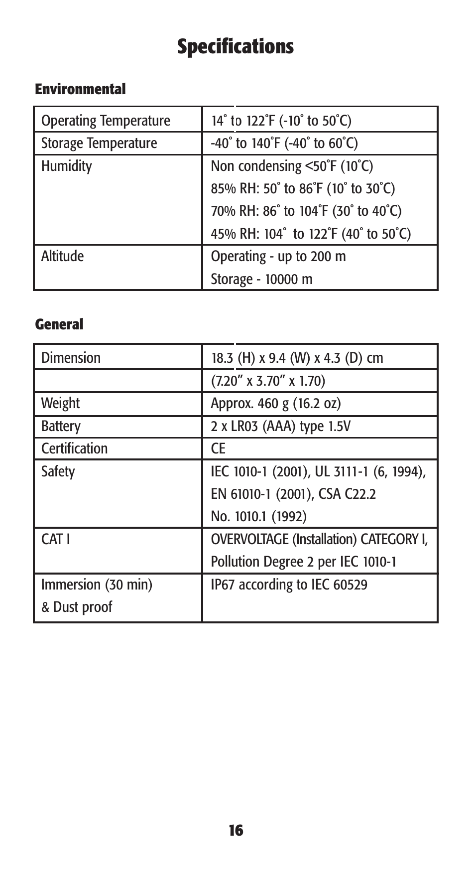 Specifications | UEi Test Instruments DT304 User Manual | Page 18 / 20