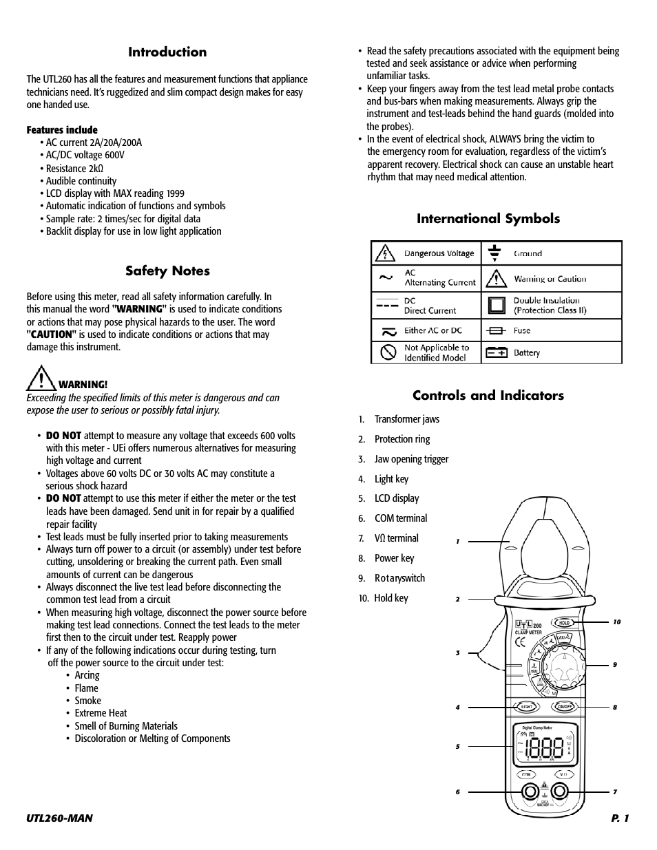 Introduction | UEi Test Instruments UTL260 User Manual | Page 2 / 7