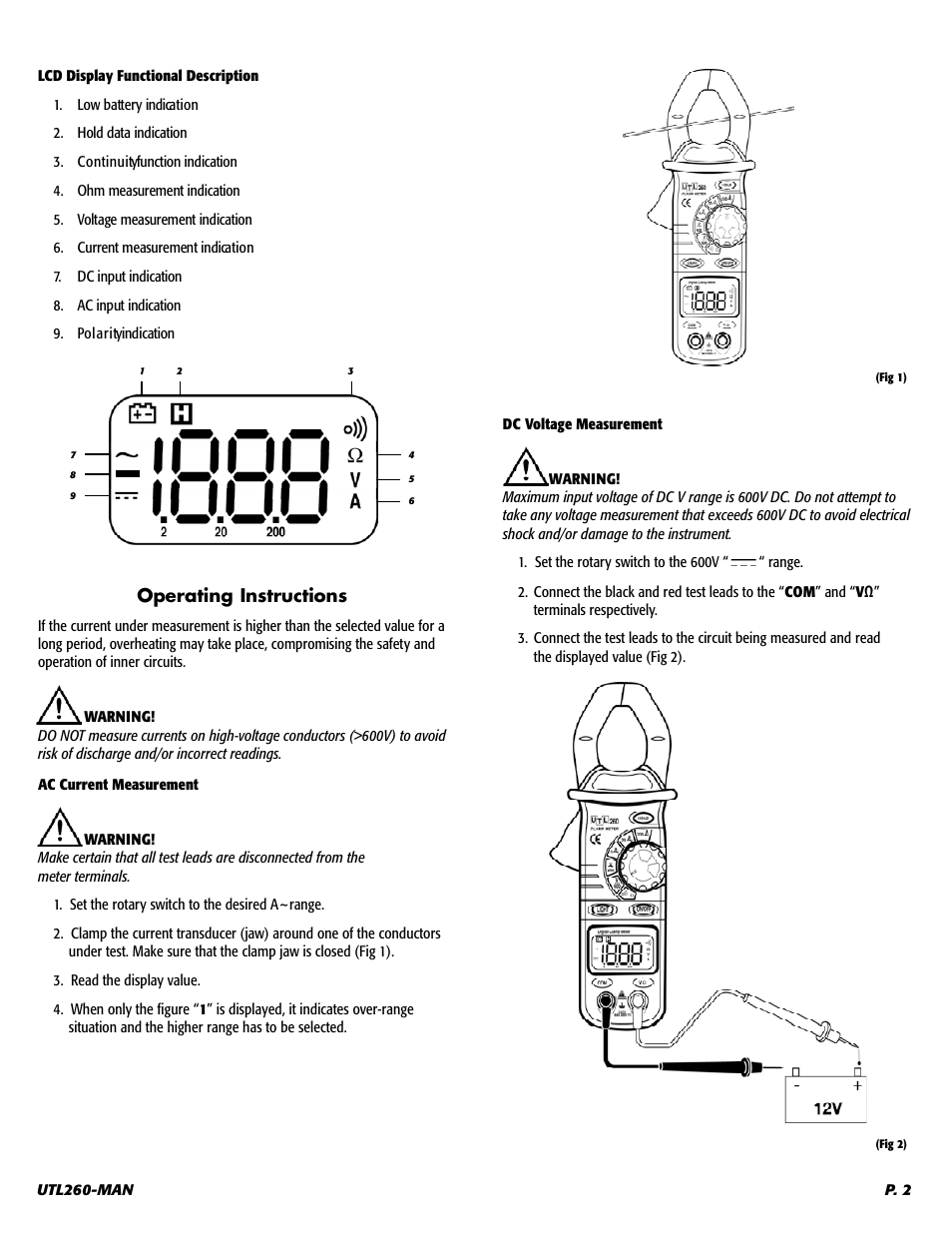 Operating instructions | UEi Test Instruments UTL260 User Manual | Page 3 / 7