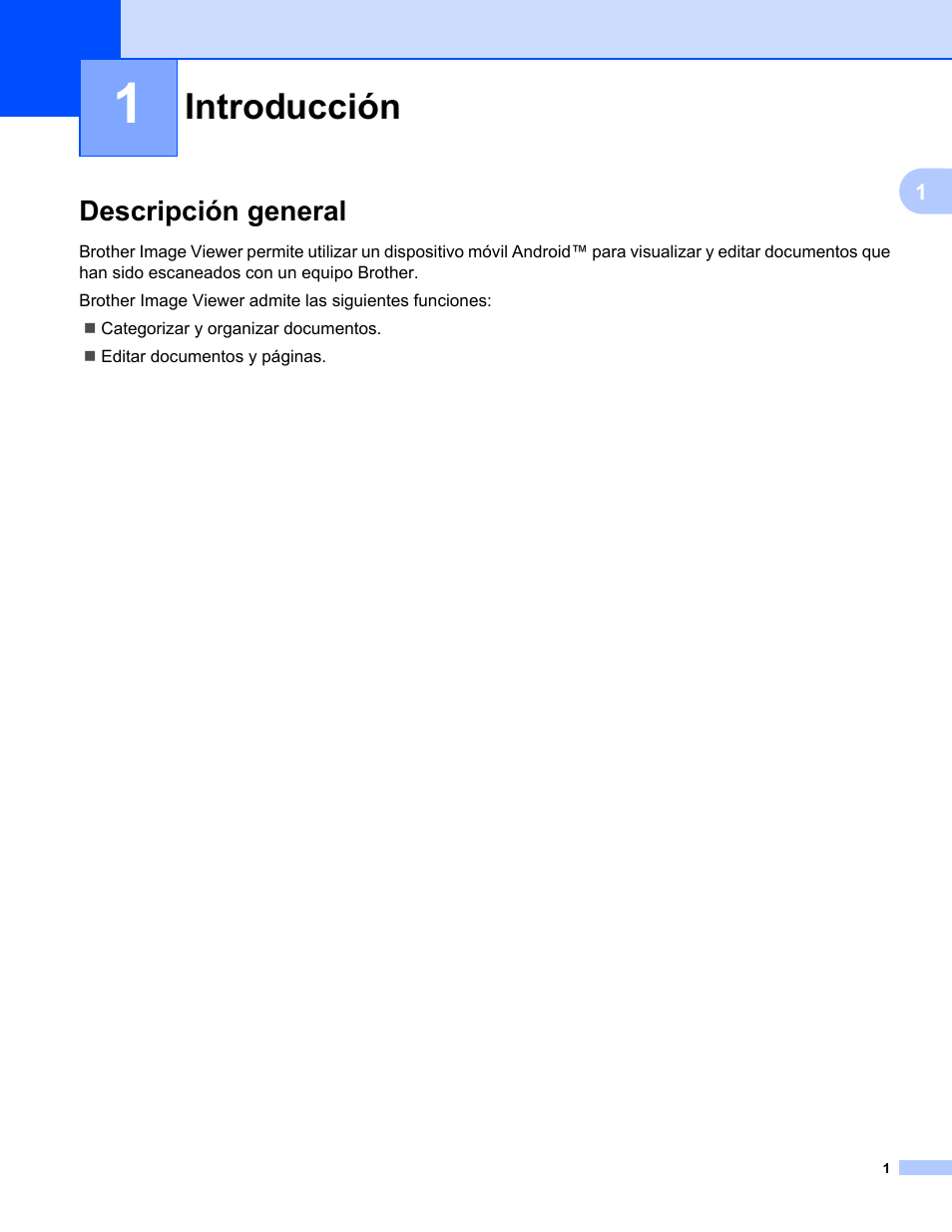 1 introducción, Descripción general, Introducción | Brother Image Viewer (para Android) User Manual | Page 4 / 16
