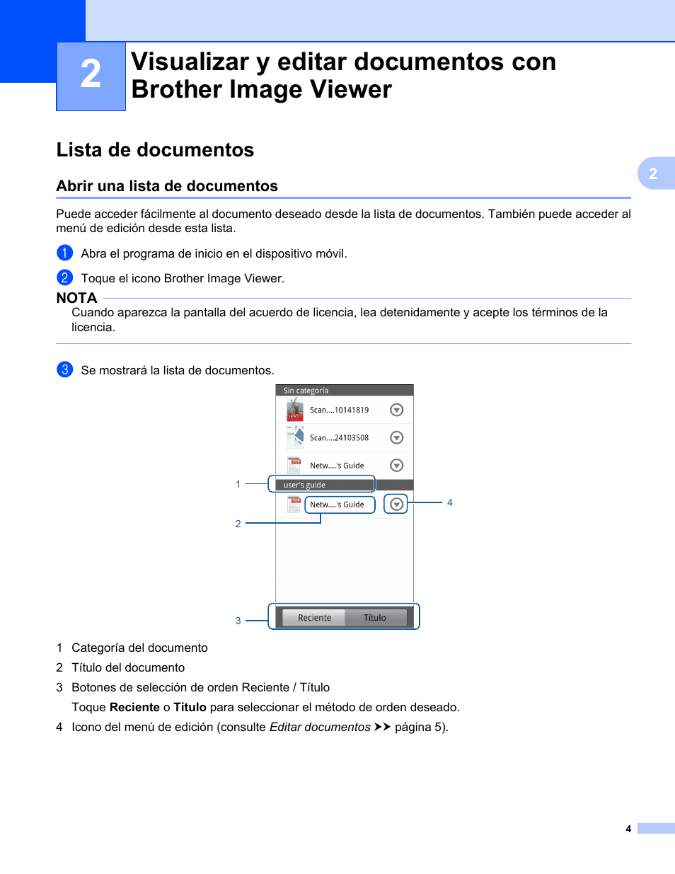 Lista de documentos, Abrir una lista de documentos | Brother Image Viewer (para Android) User Manual | Page 7 / 16