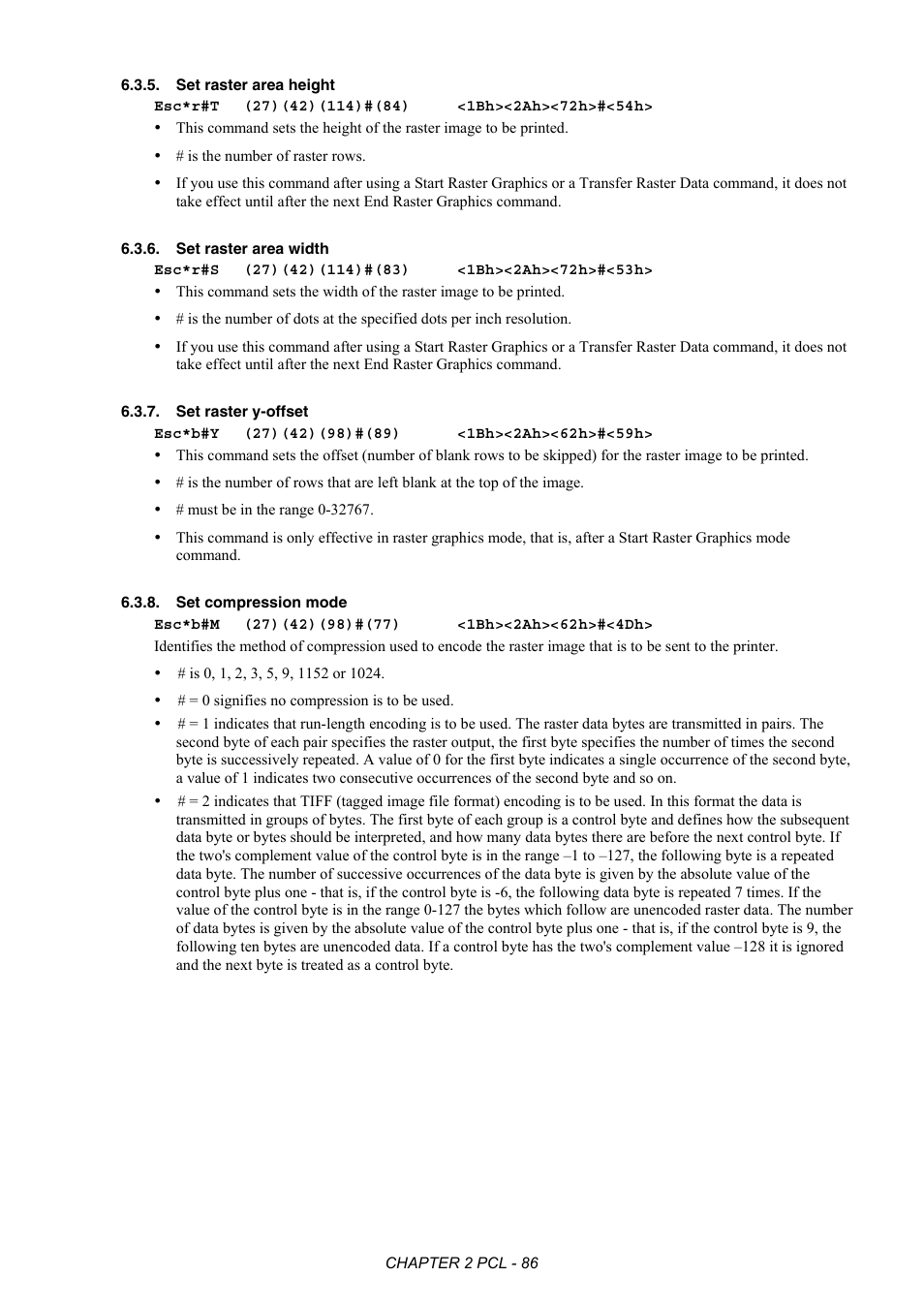 Set raster area height, Set raster area width, Set raster y-offset | Set compression mode | Brother HL-2170W User Manual | Page 105 / 522