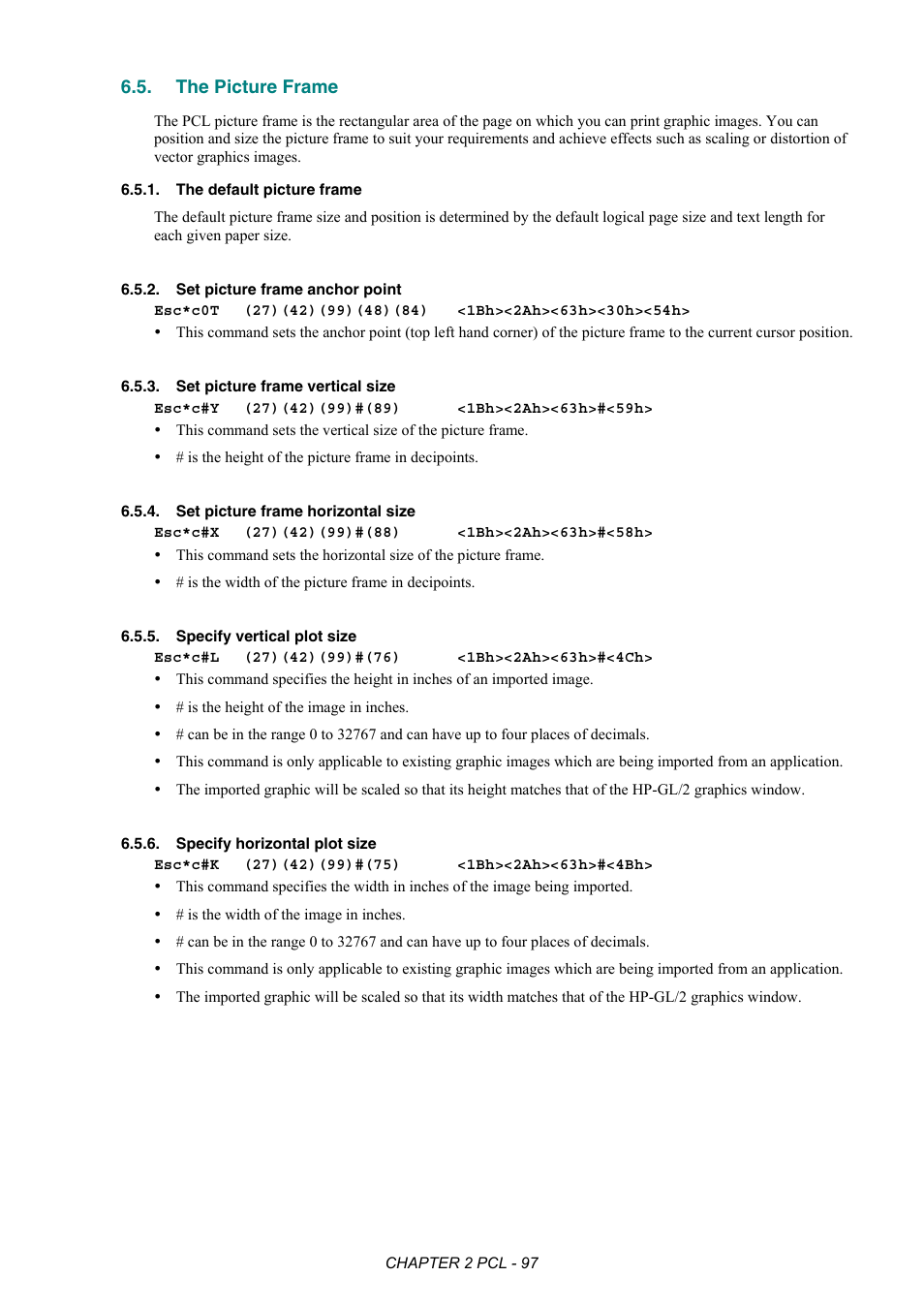 The picture frame, The default picture frame, Set picture frame anchor point | Set picture frame vertical size, Set picture frame horizontal size, Specify vertical plot size, Specify horizontal plot size | Brother HL-2170W User Manual | Page 116 / 522