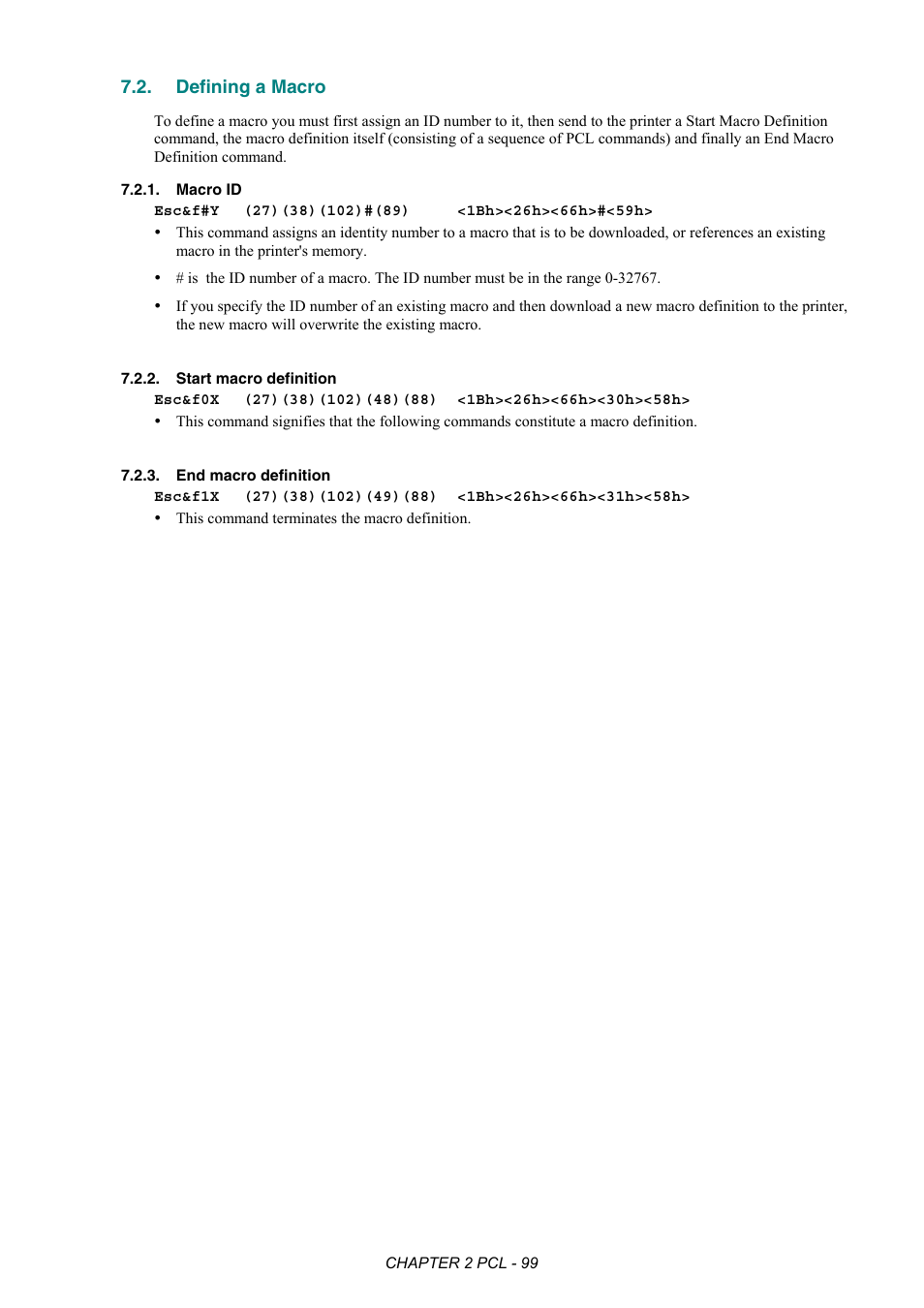 Defining a macro, Macro id, Start macro definition | End macro definition | Brother HL-2170W User Manual | Page 118 / 522