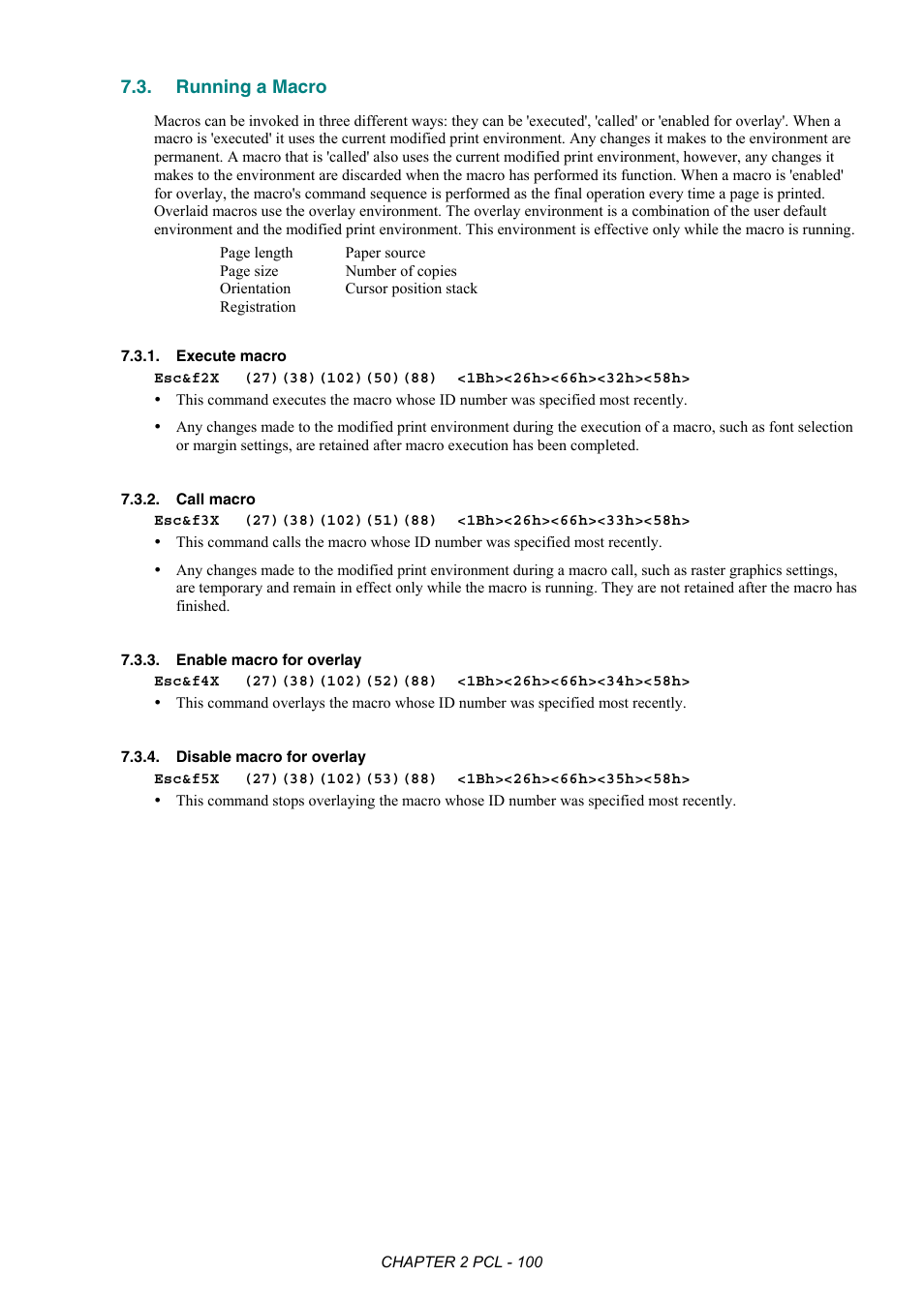 Running a macro, Execute macro, Call macro | Enable macro for overlay, Disable macro for overlay | Brother HL-2170W User Manual | Page 119 / 522