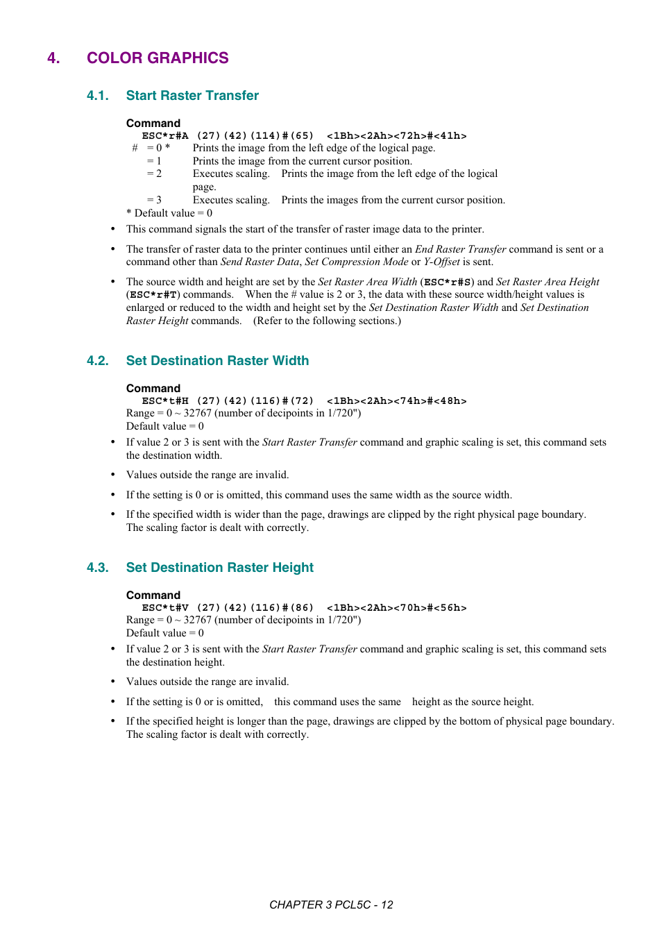 Color graphics, Start raster transfer, Set destination raster width | Set destination raster height | Brother HL-2170W User Manual | Page 145 / 522