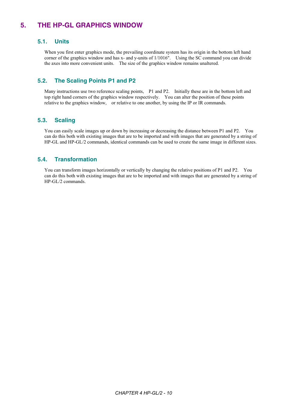 The hp-gl graphics window, Units, The scaling points p1 and p2 | Scaling, Transformation | Brother HL-2170W User Manual | Page 161 / 522