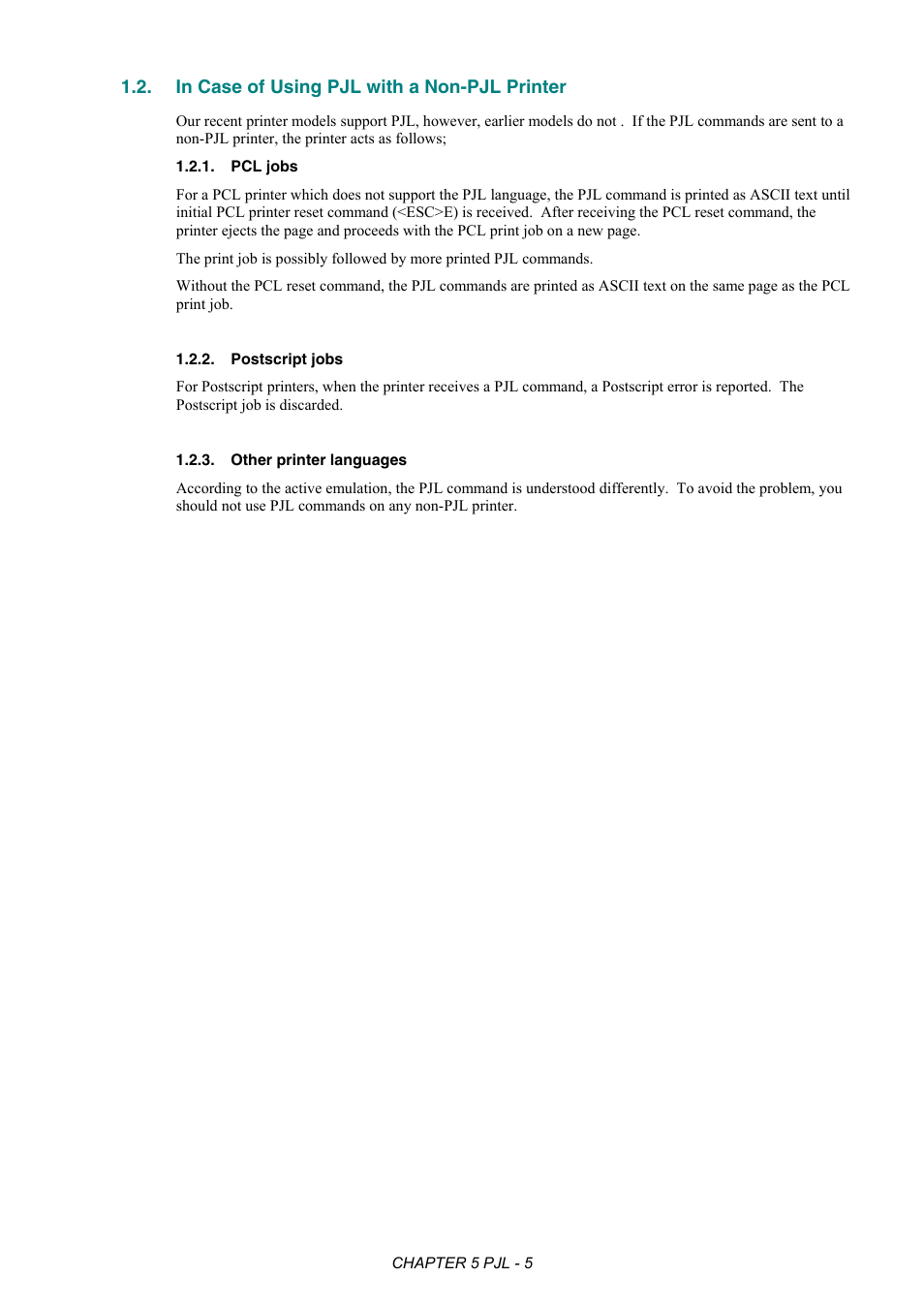 In case of using pjl with a non-pjl printer, Pcl jobs, Postscript jobs | Other printer languages | Brother HL-2170W User Manual | Page 209 / 522