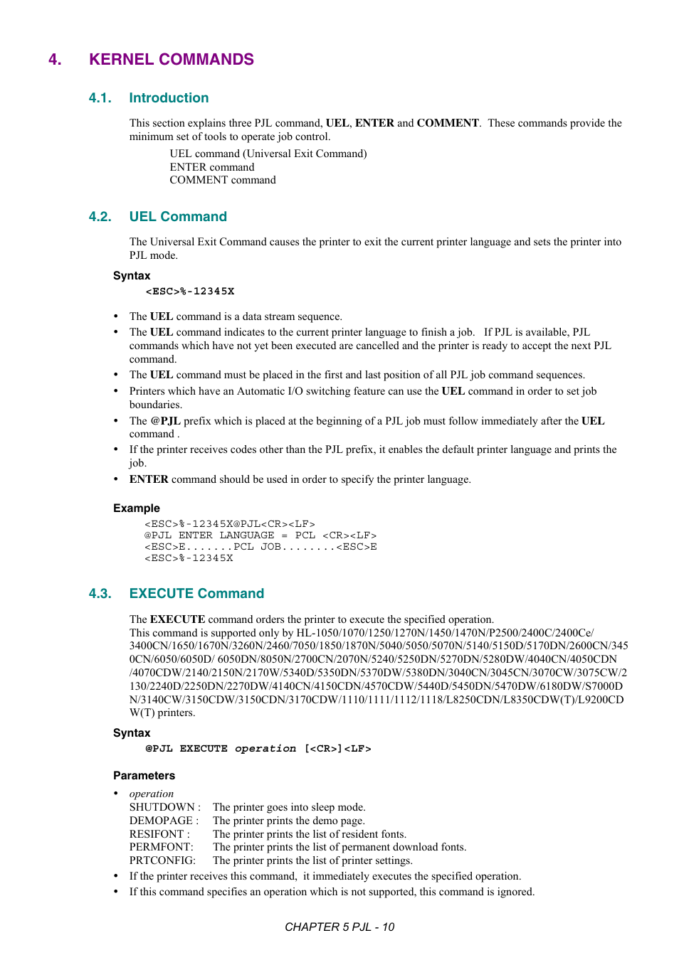 Kernel commands, Introduction, Uel command | Execute command | Brother HL-2170W User Manual | Page 214 / 522