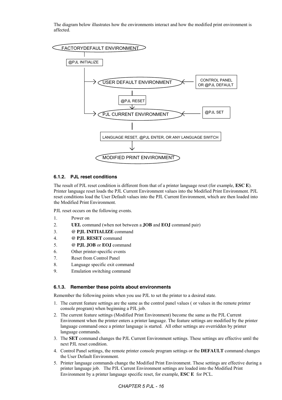 Pjl reset conditions, Remember these points about environments | Brother HL-2170W User Manual | Page 220 / 522