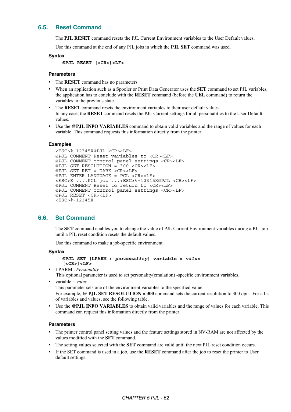 Reset command, Set command | Brother HL-2170W User Manual | Page 266 / 522