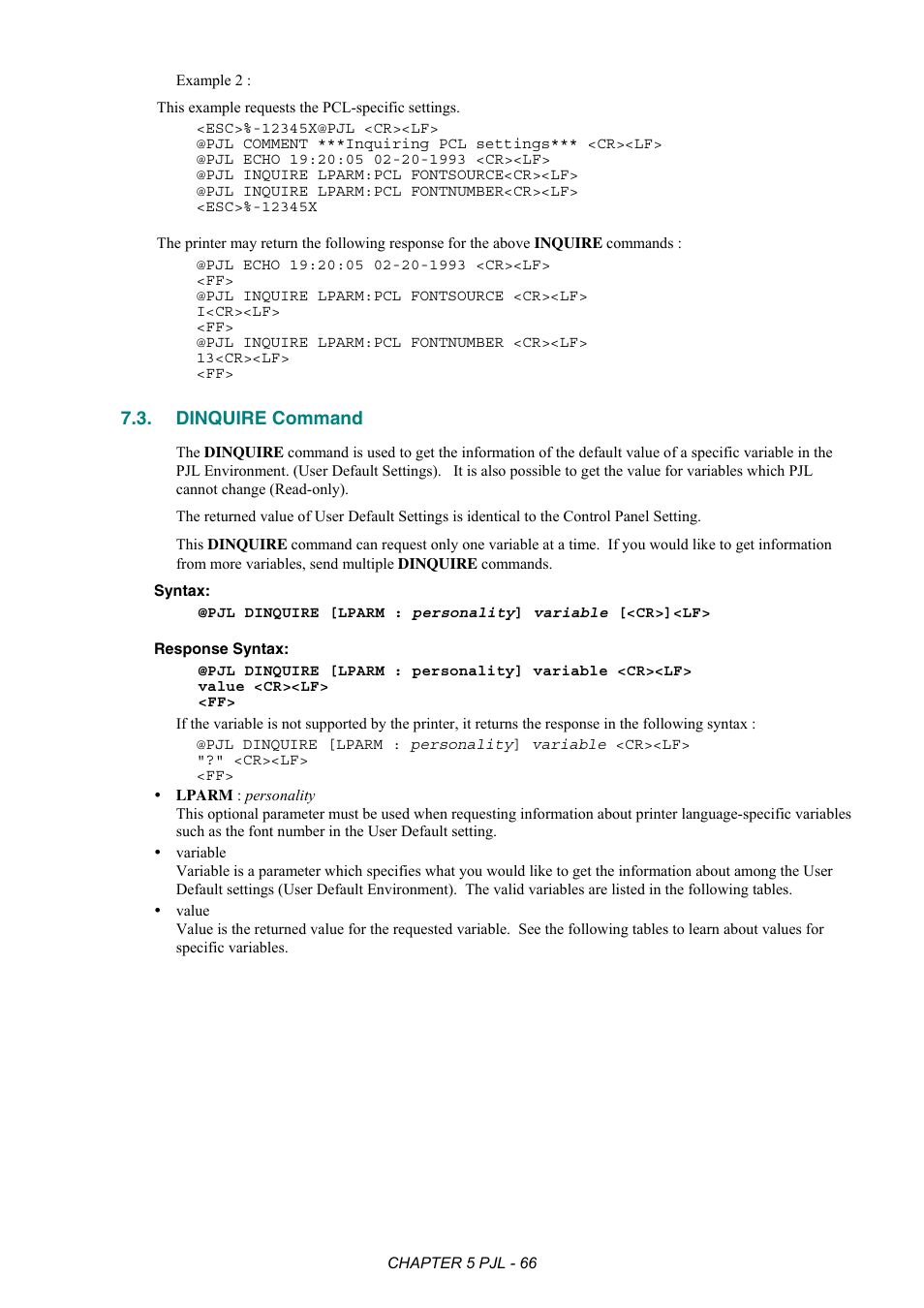 Dinquire command | Brother HL-2170W User Manual | Page 270 / 522