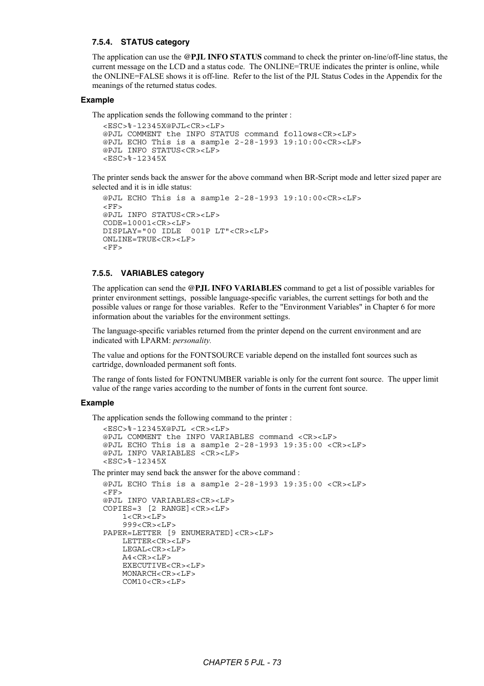 Status category, Variables category | Brother HL-2170W User Manual | Page 277 / 522