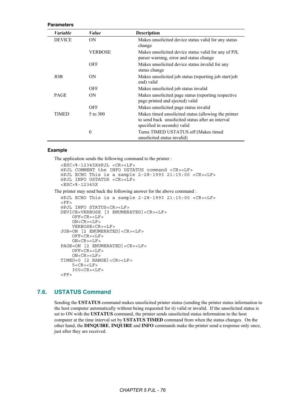 Ustatus command | Brother HL-2170W User Manual | Page 280 / 522