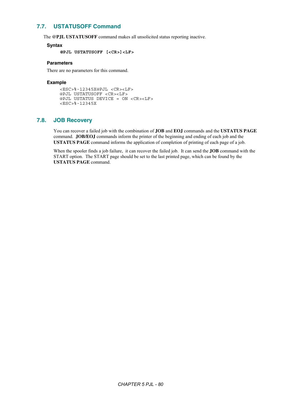 Ustatusoff command, Job recovery | Brother HL-2170W User Manual | Page 284 / 522