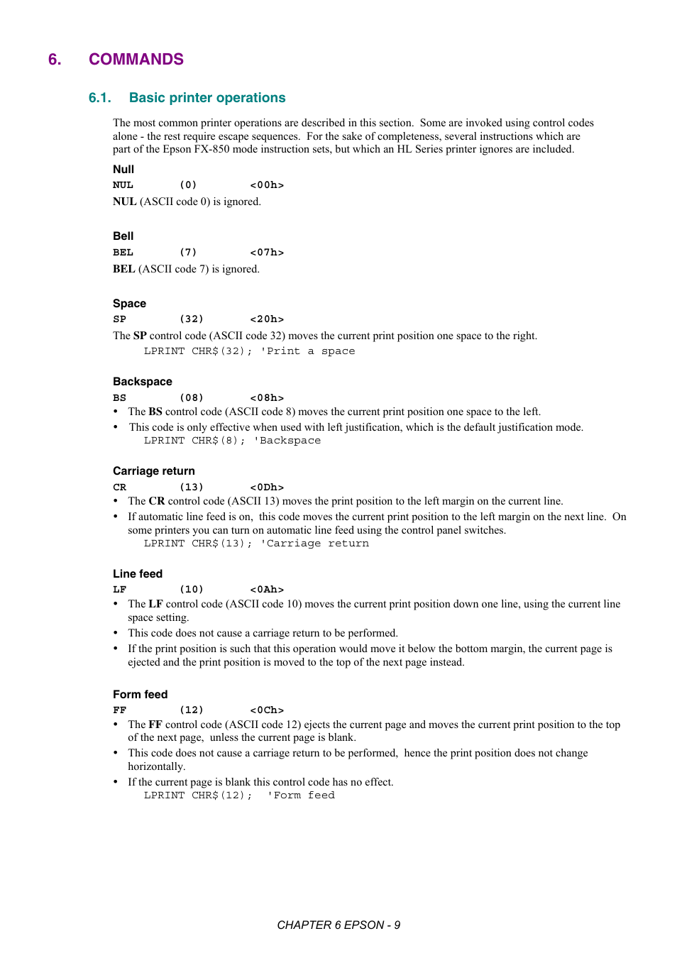 Commands, Basic printer operations | Brother HL-2170W User Manual | Page 297 / 522