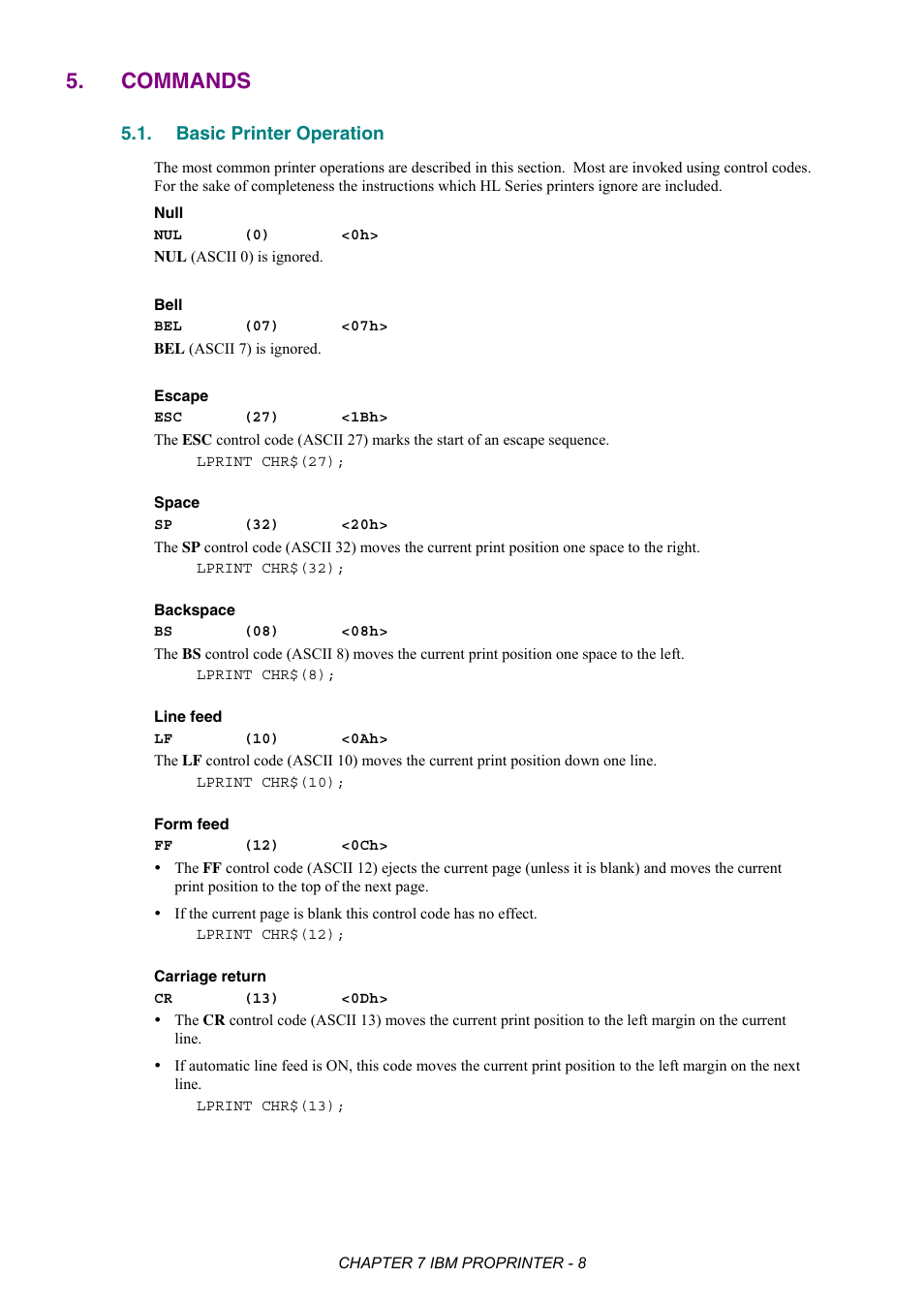 Commands, Basic printer operation | Brother HL-2170W User Manual | Page 324 / 522