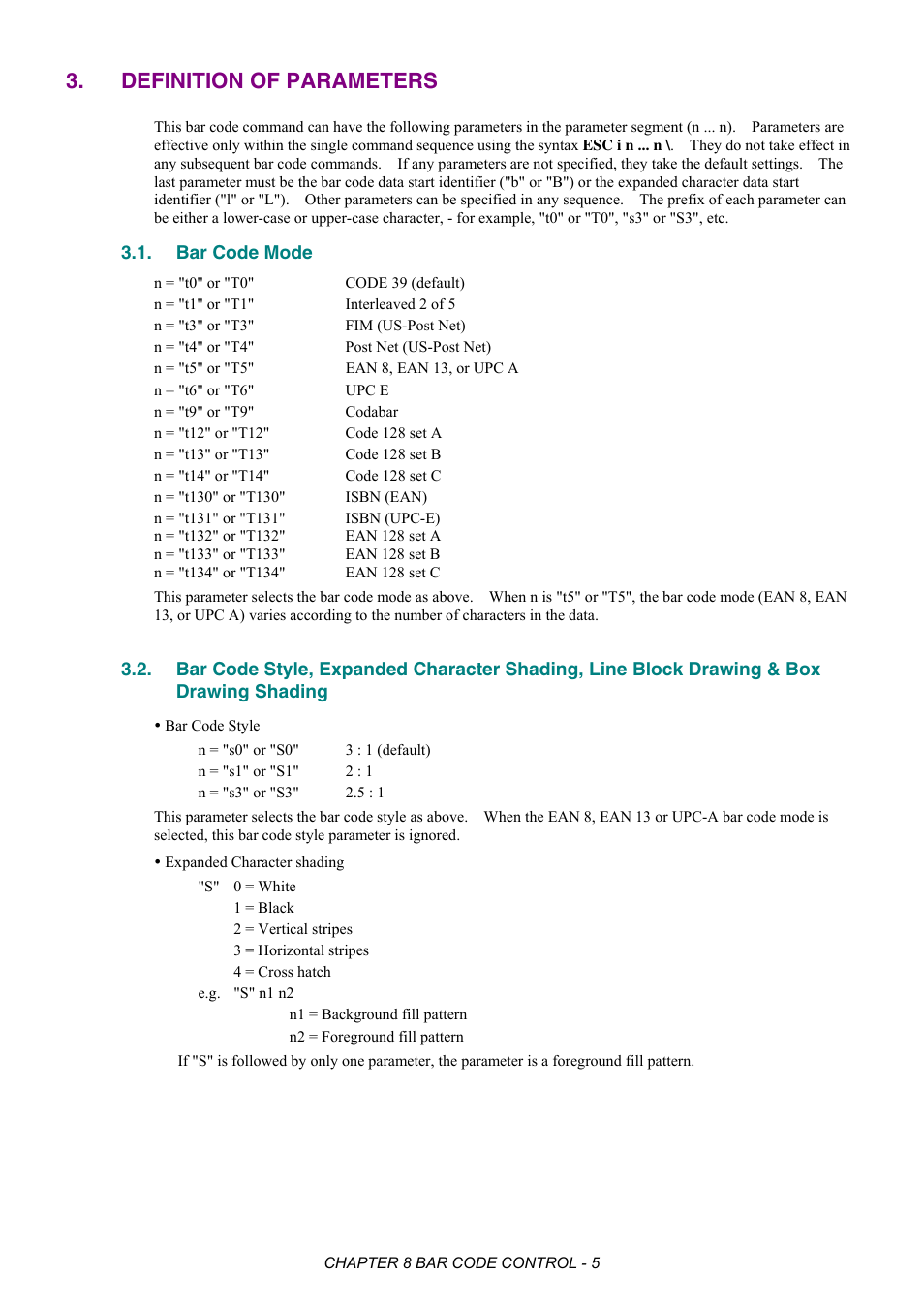 Definition of parameters, Bar code mode | Brother HL-2170W User Manual | Page 342 / 522