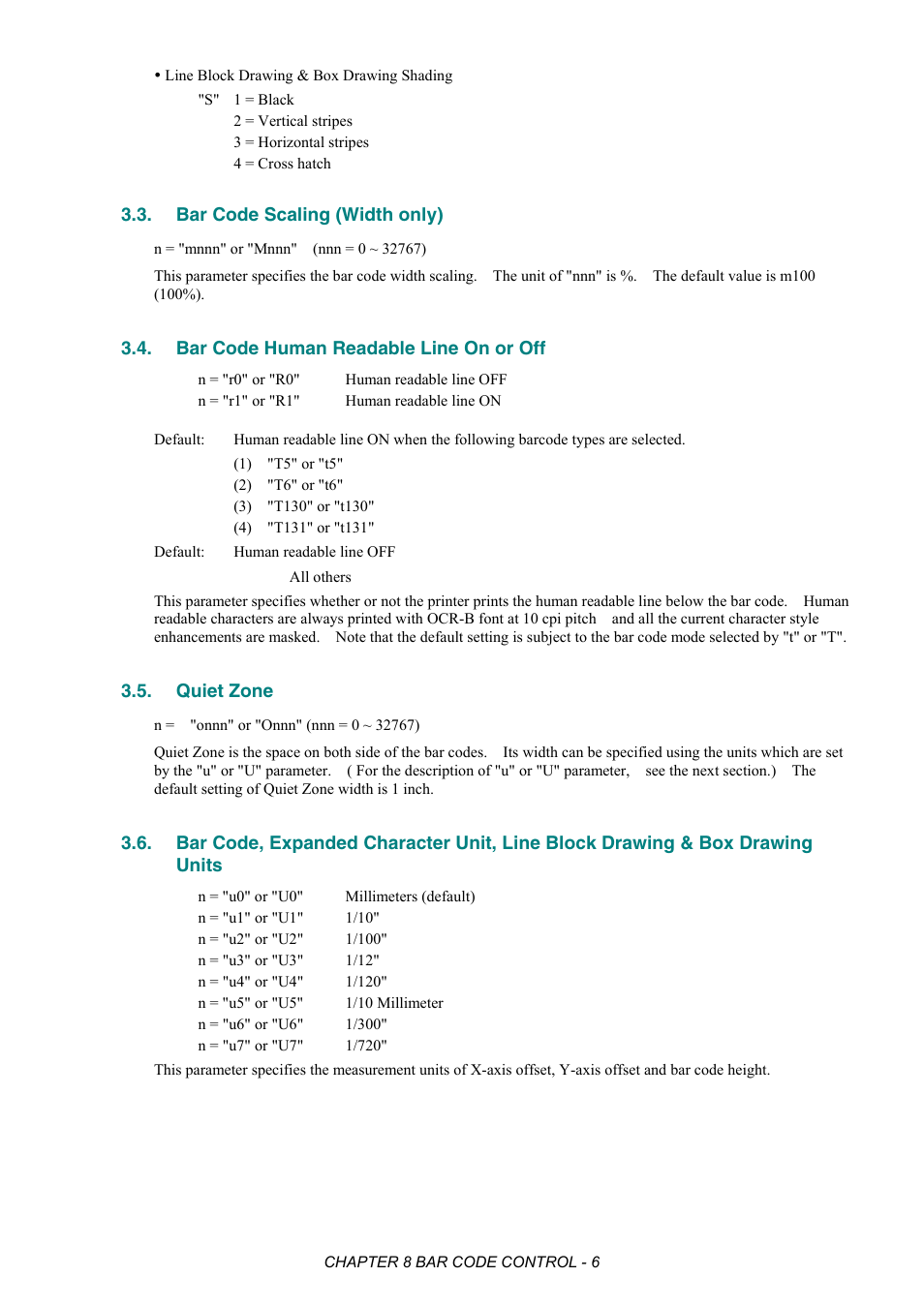 Bar code scaling (width only), Bar code human readable line on or off, Quiet zone | Brother HL-2170W User Manual | Page 343 / 522