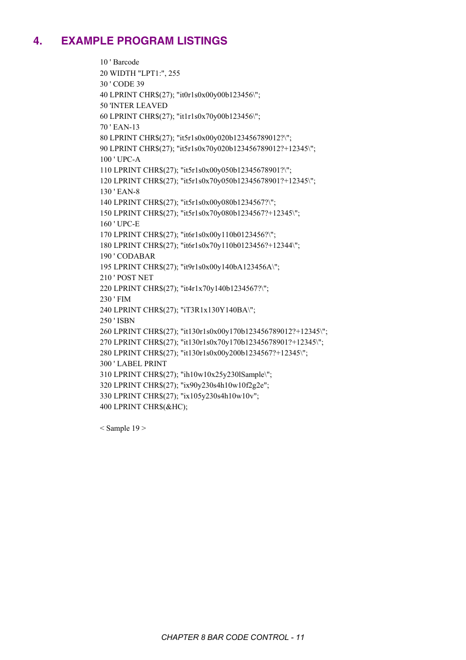 Example program listings | Brother HL-2170W User Manual | Page 348 / 522