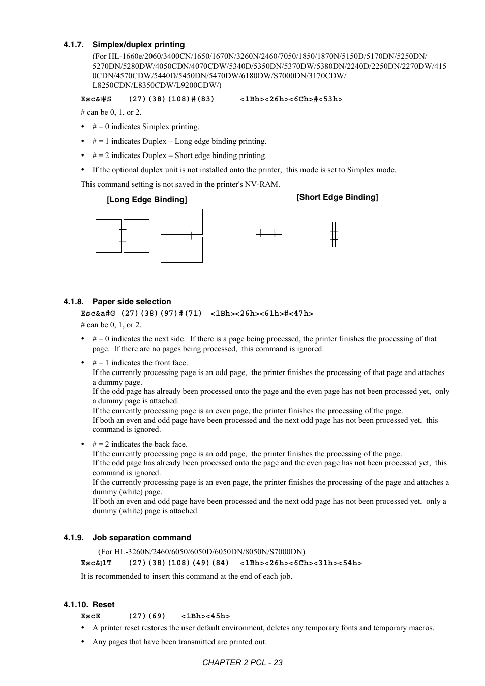 Simplex/duplex printing, Paper side selection, Job separation command | Reset | Brother HL-2170W User Manual | Page 42 / 522