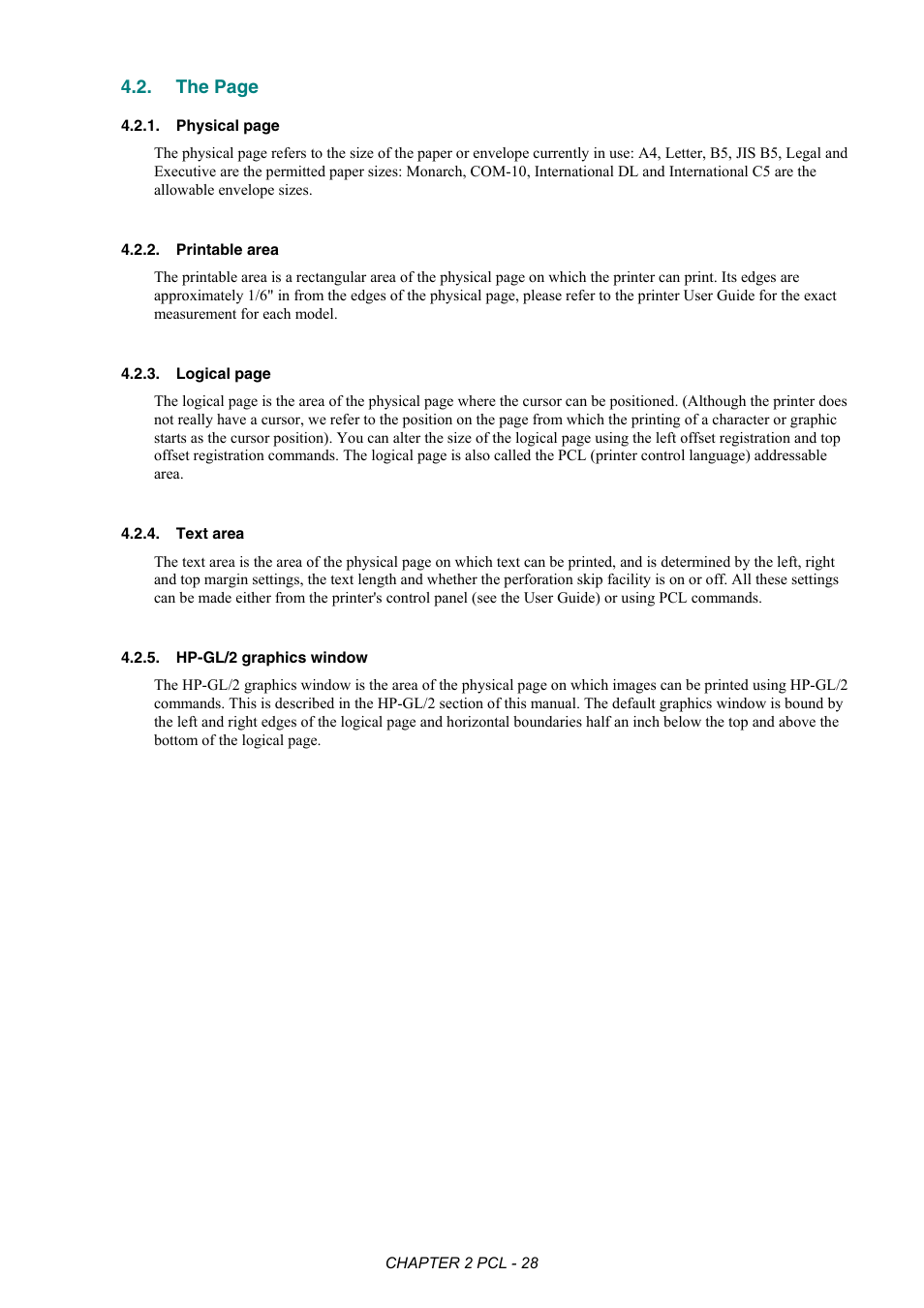 Printable area, Text area, Hp-gl/2 graphics window | Brother HL-2170W User Manual | Page 47 / 522