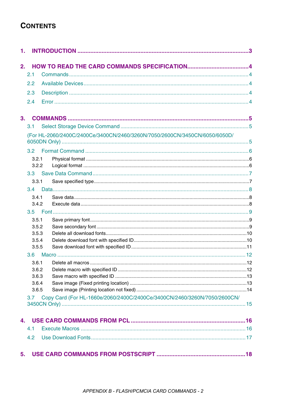 Appendix b flash/pcmcia card commands | Brother HL-2170W User Manual | Page 478 / 522