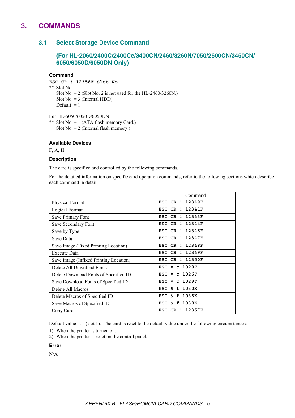Commands, 1 select storage device command, Select storage device command | Brother HL-2170W User Manual | Page 481 / 522