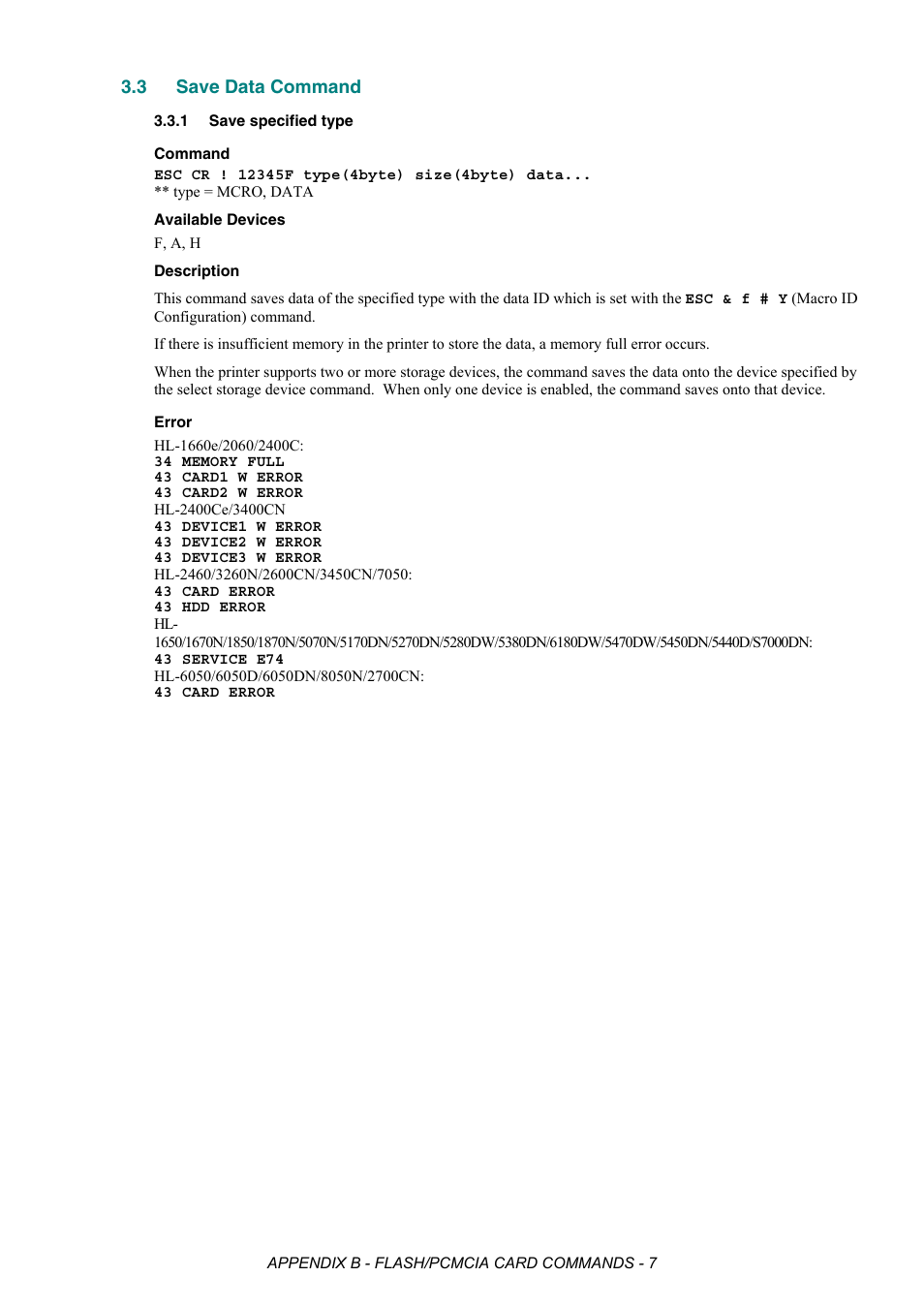 3 save data command, 1 save specified type, Save data command | Save specified type | Brother HL-2170W User Manual | Page 483 / 522