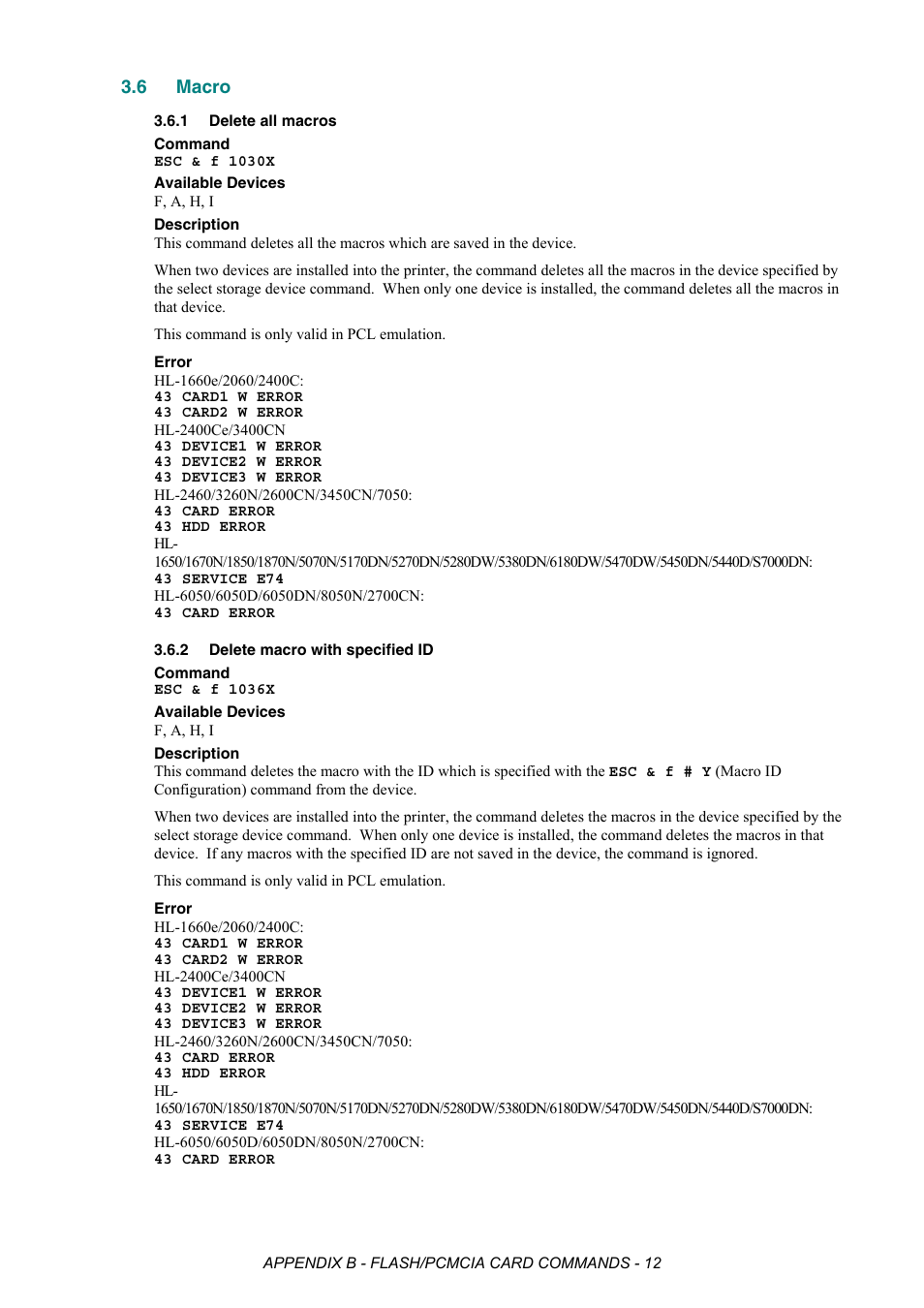 6 macro, 1 delete all macros, 2 delete macro with specified id | Macro, Delete all macros, Delete macro with specified id | Brother HL-2170W User Manual | Page 488 / 522
