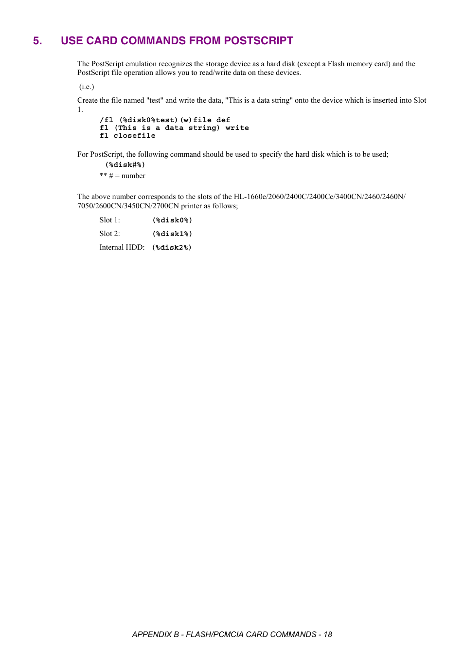 Use card commands from postscript | Brother HL-2170W User Manual | Page 494 / 522
