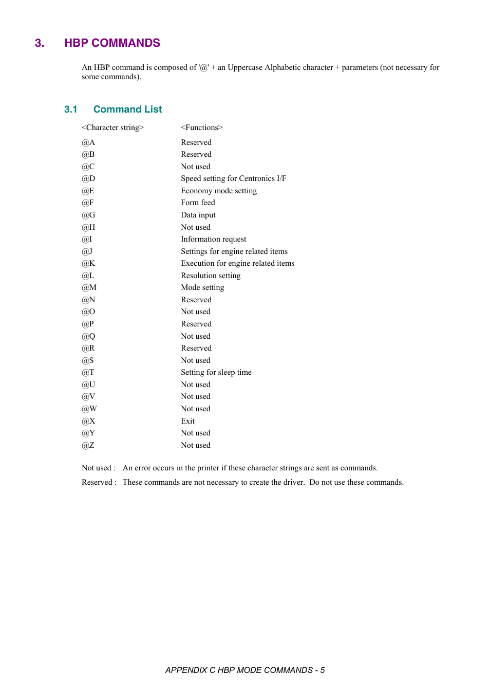 Hbp commands, 1 command list, Command list | Brother HL-2170W User Manual | Page 499 / 522