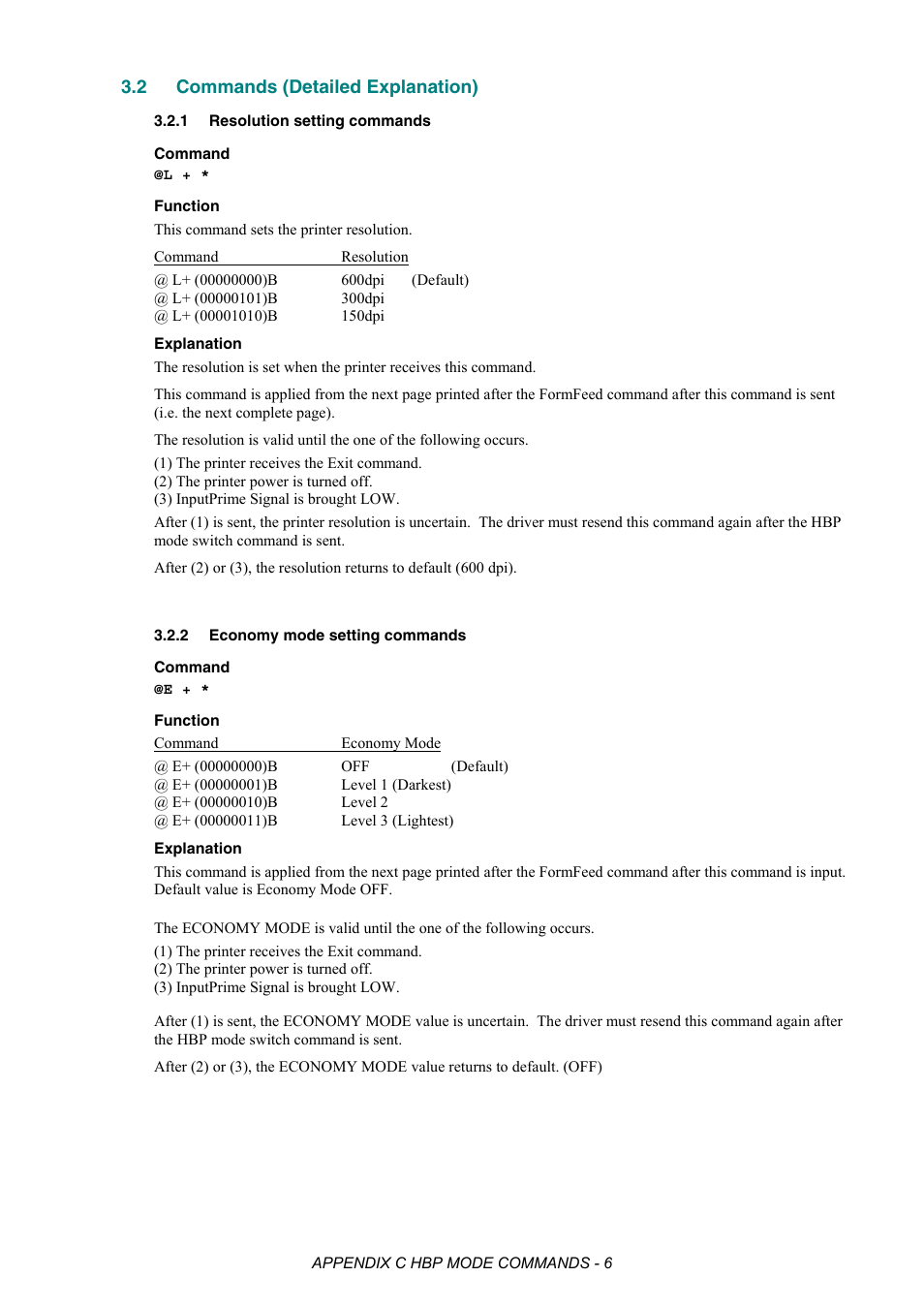 2 commands (detailed explanation), 1 resolution setting commands, 2 economy mode setting commands | Commands (detailed explanation), Resolution setting commands, Economy mode setting commands | Brother HL-2170W User Manual | Page 500 / 522