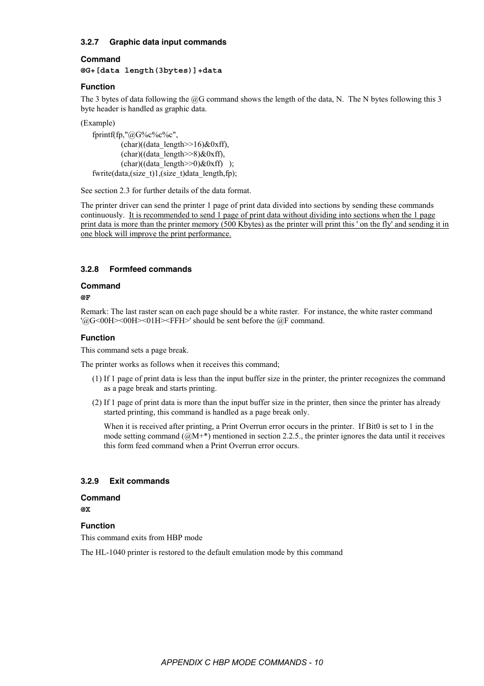 7 graphic data input commands, 8 formfeed commands, 9 exit commands | Graphic data input commands, Formfeed commands, Exit commands | Brother HL-2170W User Manual | Page 504 / 522