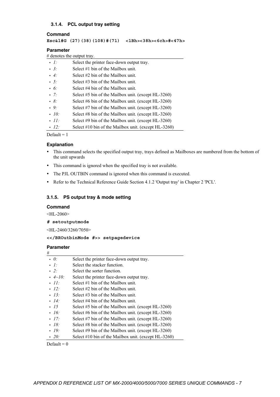 Pcl output tray setting, Ps output tray & mode setting | Brother HL-2170W User Manual | Page 514 / 522